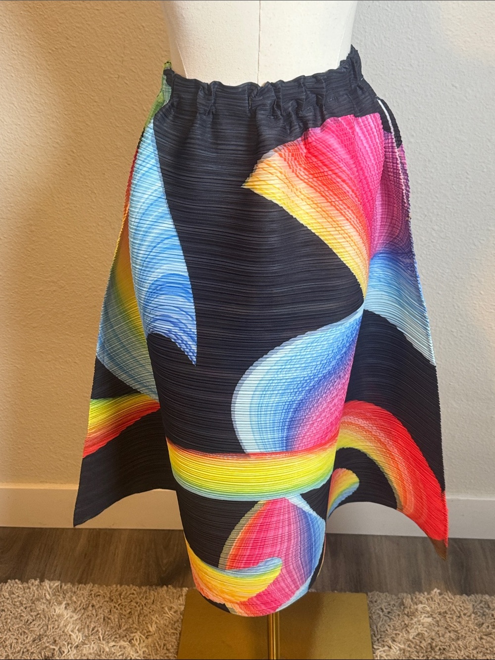 Vanite Couture Pleated Colorful Abstract Full Skirt One Size